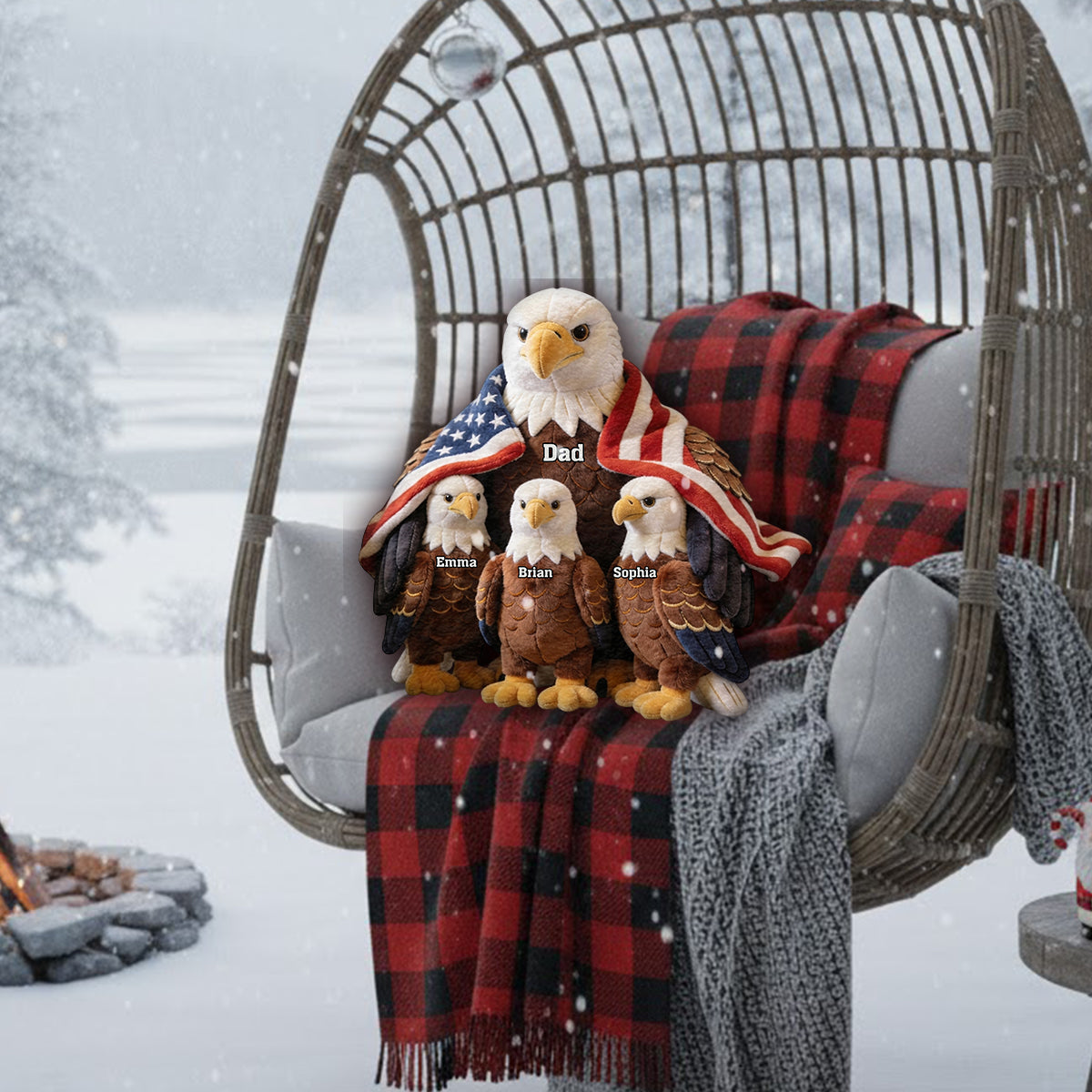 Coussin Personnalisé en Fourrure Synthétique - Aigle Royal Fort Papa/Mamie