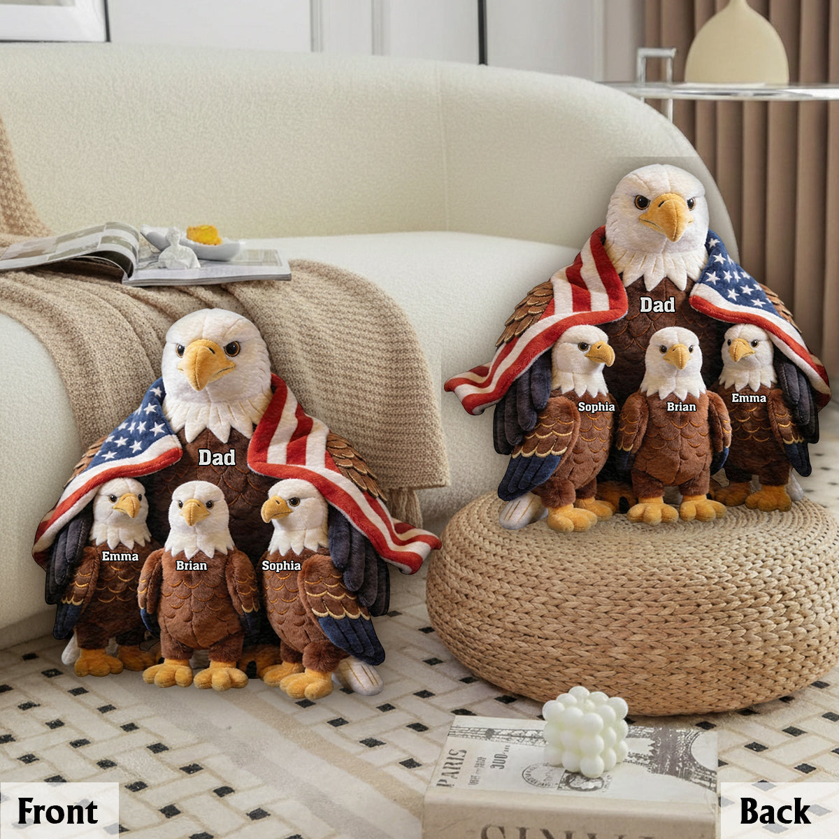 Coussin Personnalisé en Fourrure Synthétique - Aigle Royal Fort Papa/Mamie