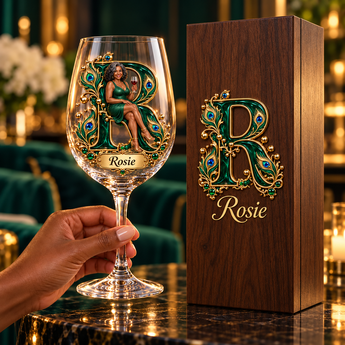 Personalized Custom Photo Peacock Wine Glass - Gift for Older Women