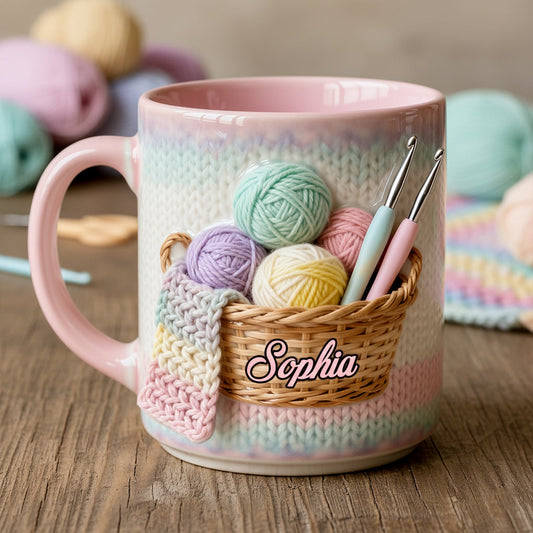 Häkelfans aufgepasst! Personalisierte Tasse und Untersetzer mit Häkelmotiv