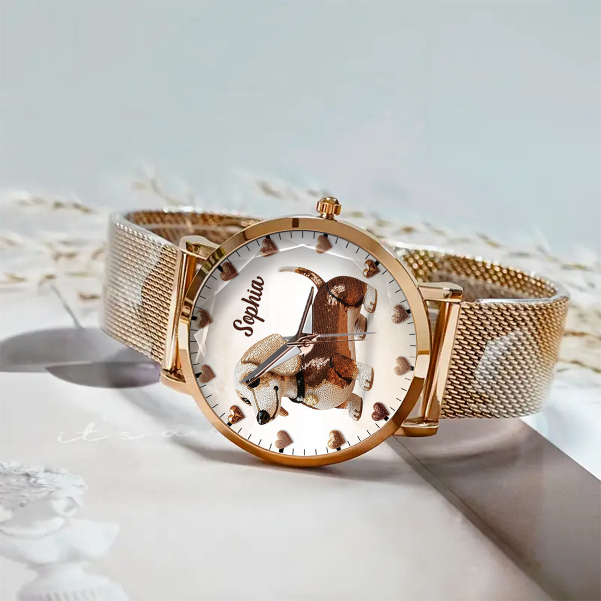 Montre-bracelet personnalisée pour femme, motif chien, idéale pour les amoureux des chiens. 