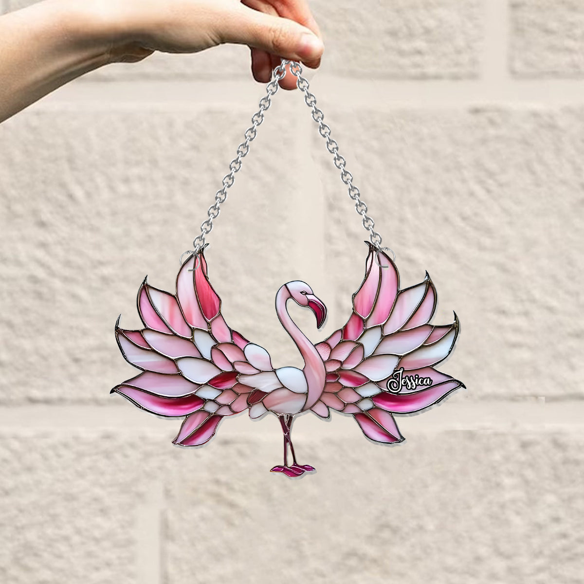 J'adore les flamants roses - Ornement attrape-soleil personnalisé à suspendre à la fenêtre, motif flamant rose 