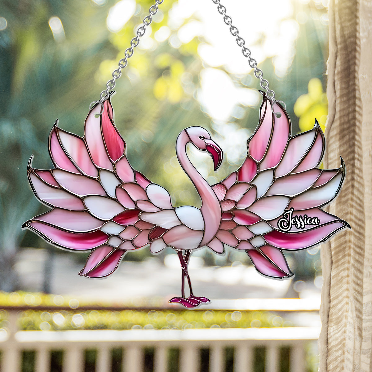 J'adore les flamants roses - Ornement attrape-soleil personnalisé à suspendre à la fenêtre, motif flamant rose 