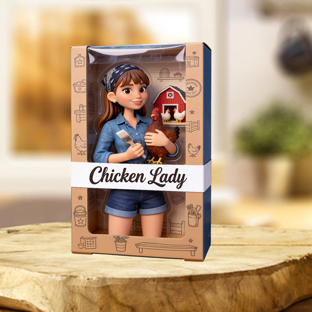 Chicken Lady – Personalisierte Acrylplakette in Hühnerform
