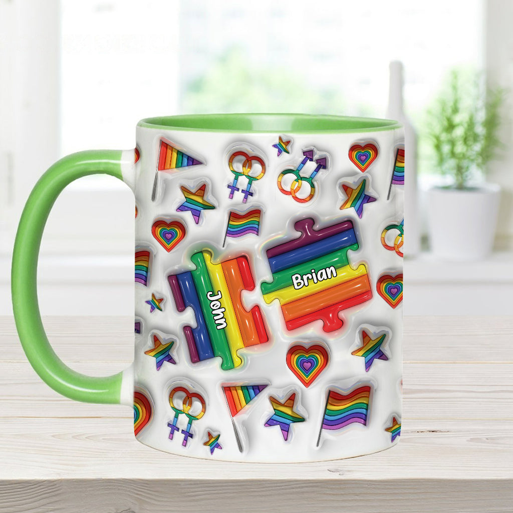 Love Is Love Couple Puzzle - Personalized LGBT Support Accent Mug