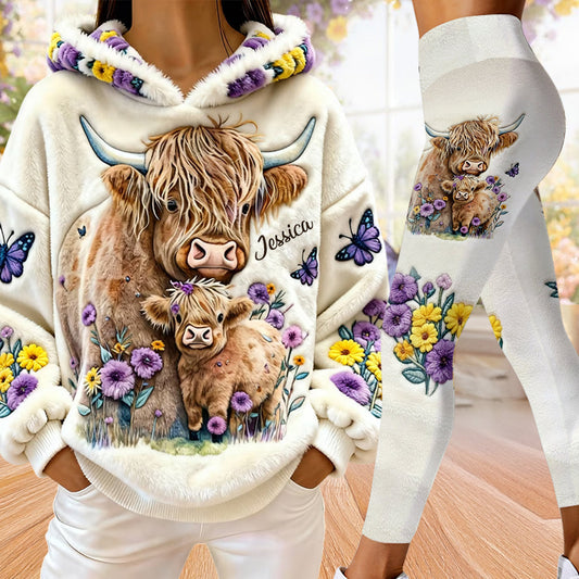 Liebe Hochlandrinder – Personalisierter Hoodie und Leggings mit Hochlandrind-Motiv