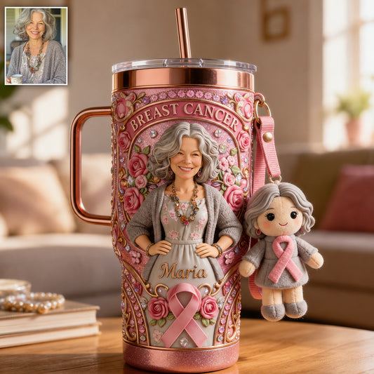 Hoffnung Stärke Liebe - Personalisierter Becher zur Brustkrebsbewusstseins mit Plüschanhänger