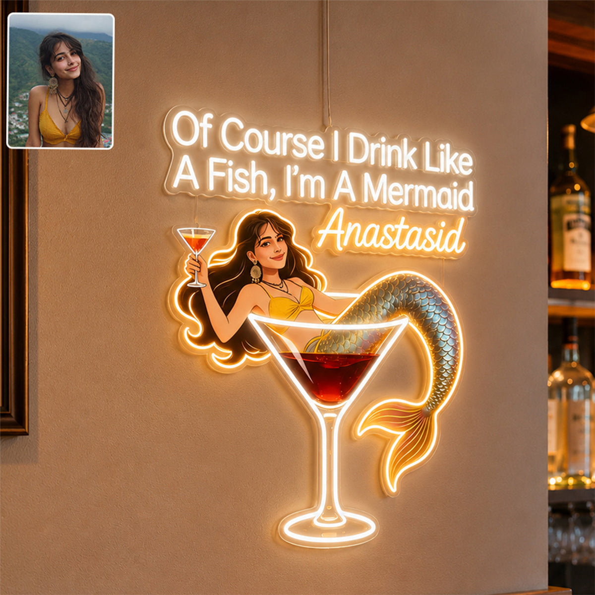 Tipsy Mermaid - Personalisierte Cocktail LED Licht Acrylschild
