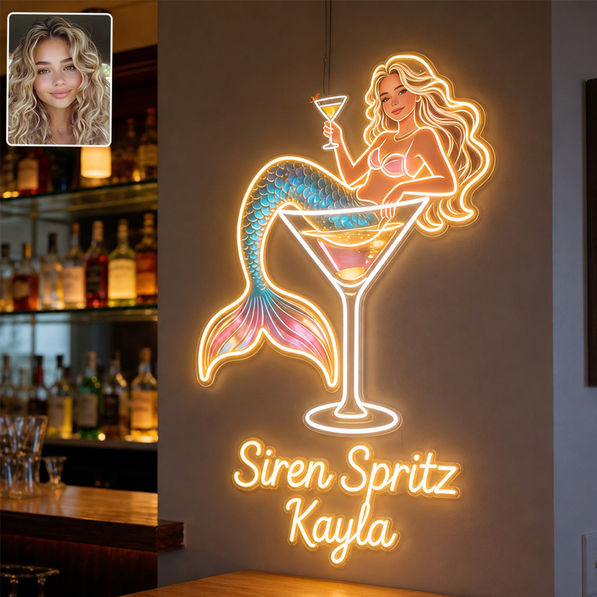 Tipsy Mermaid - Personalisierte Cocktail LED Licht Acrylschild