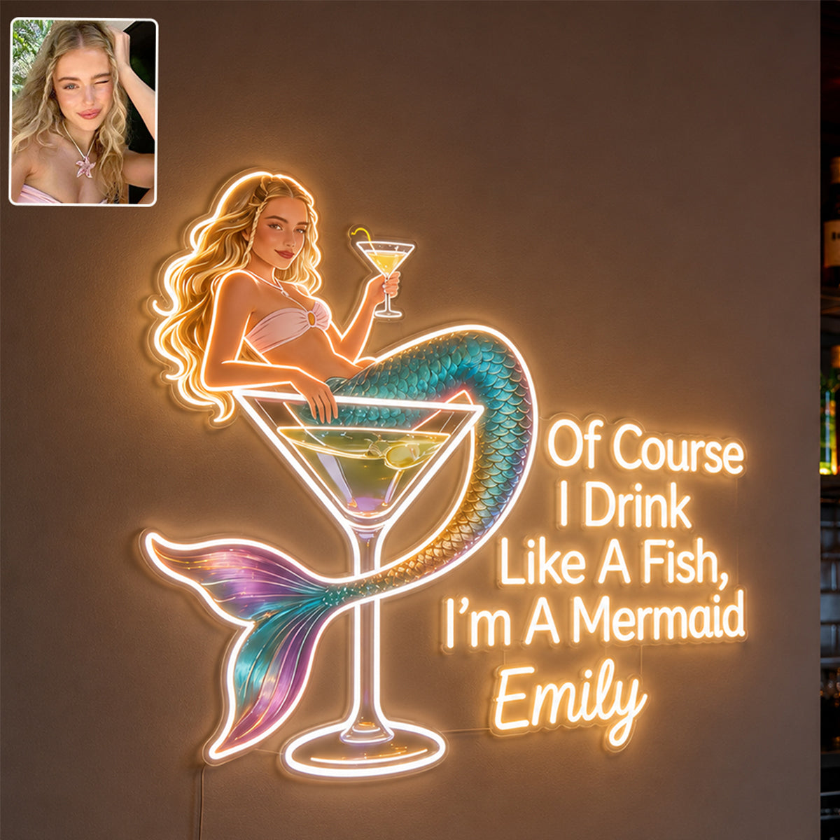 Tipsy Mermaid - Personalisierte Cocktail LED Licht Acrylschild