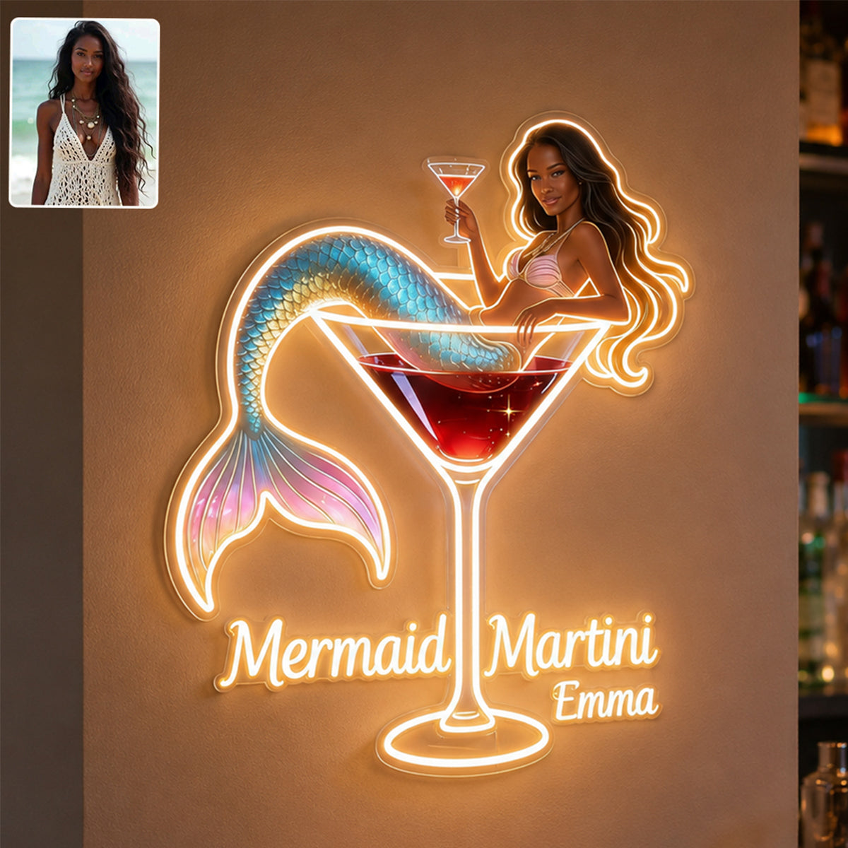 Tipsy Mermaid - Personalisierte Cocktail LED Licht Acrylschild
