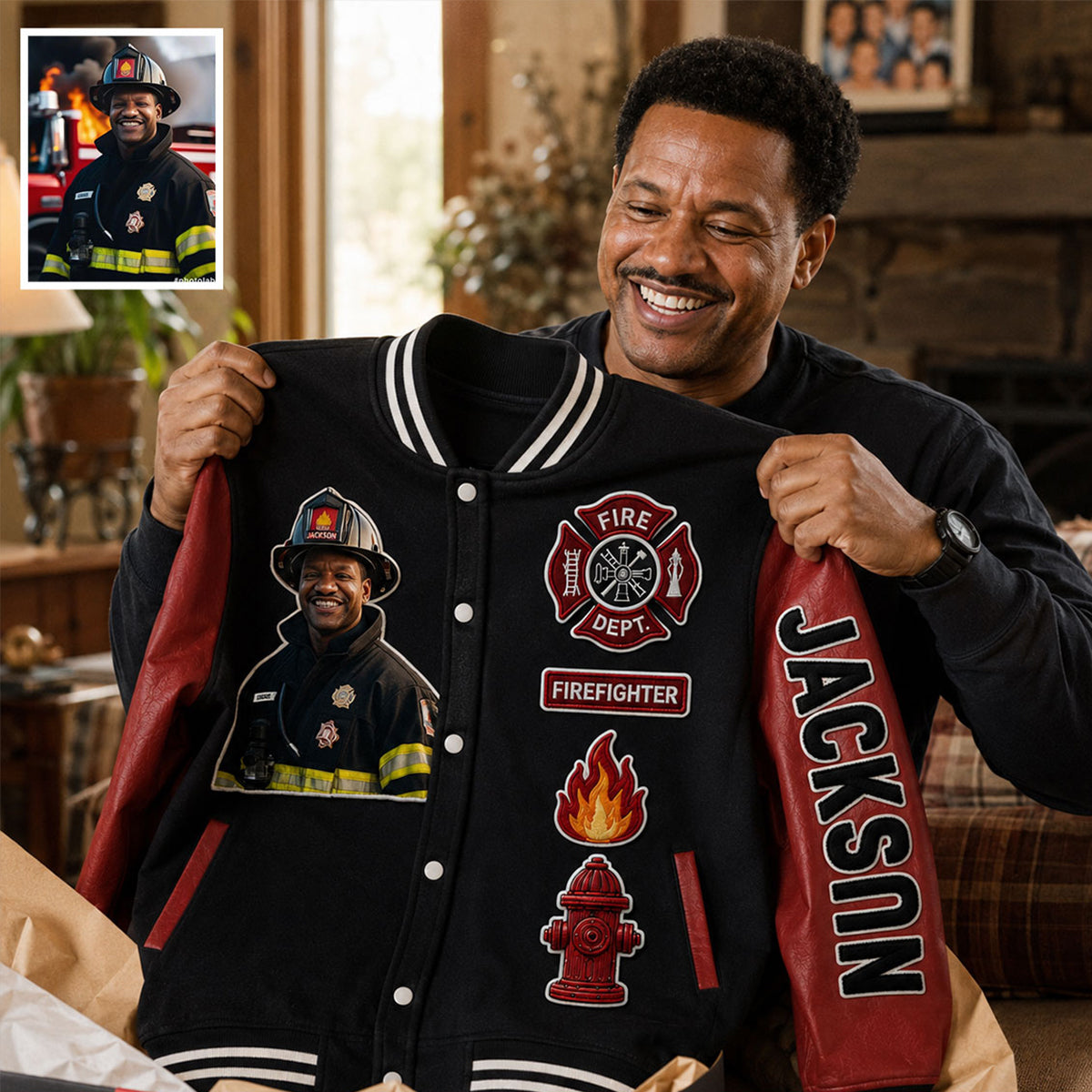 Any Photo Proud Firefighter - Personalized Firefighter Varsity Jacket