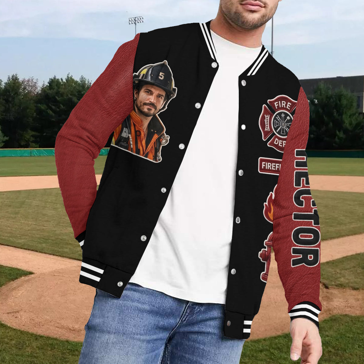 Any Photo Proud Firefighter - Personalized Firefighter Varsity Jacket