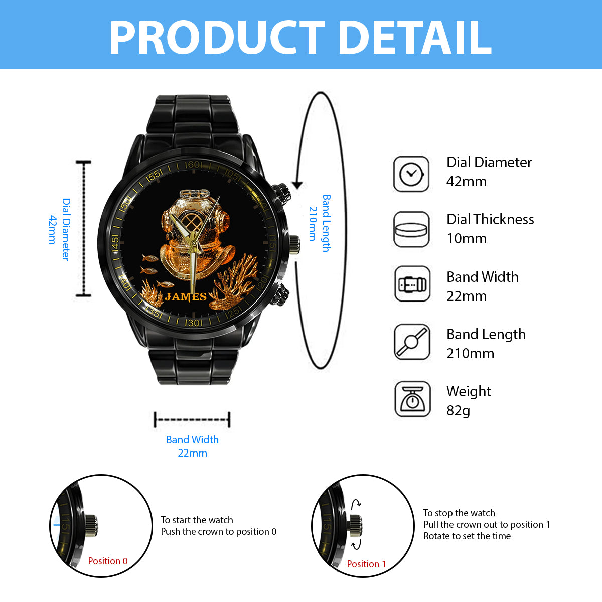 Ich liebe Tauchen – personalisierte Taucher-Handuhr