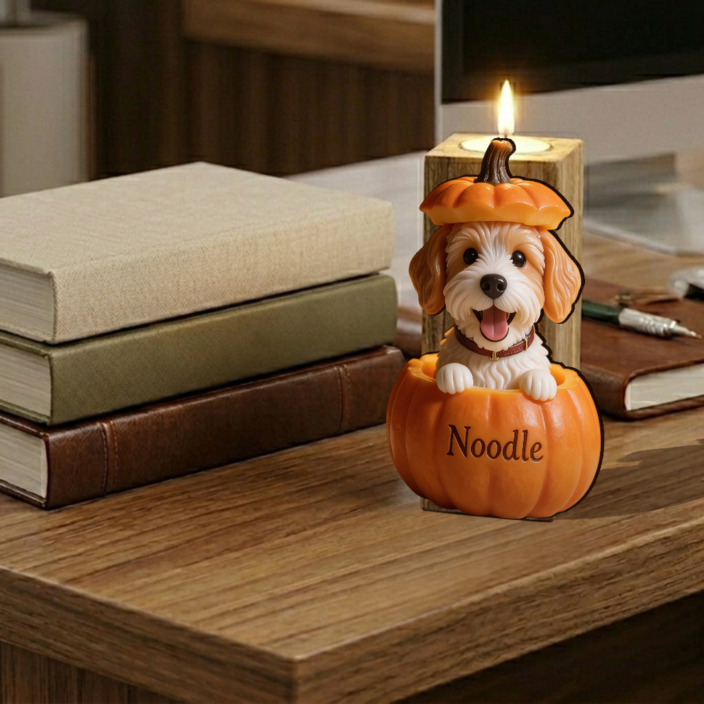 Boo Buddy Pumpkin - Personalized Dog Custom Shape Wooden Candle Holder