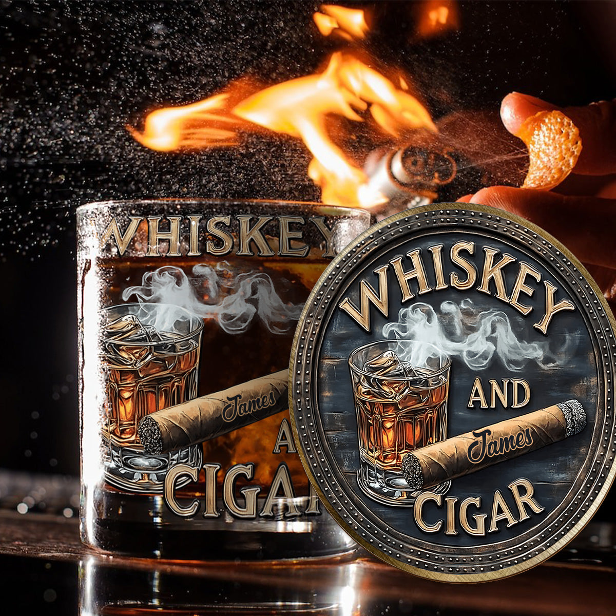Verre à whisky personnalisé Whiskey And Cigar -