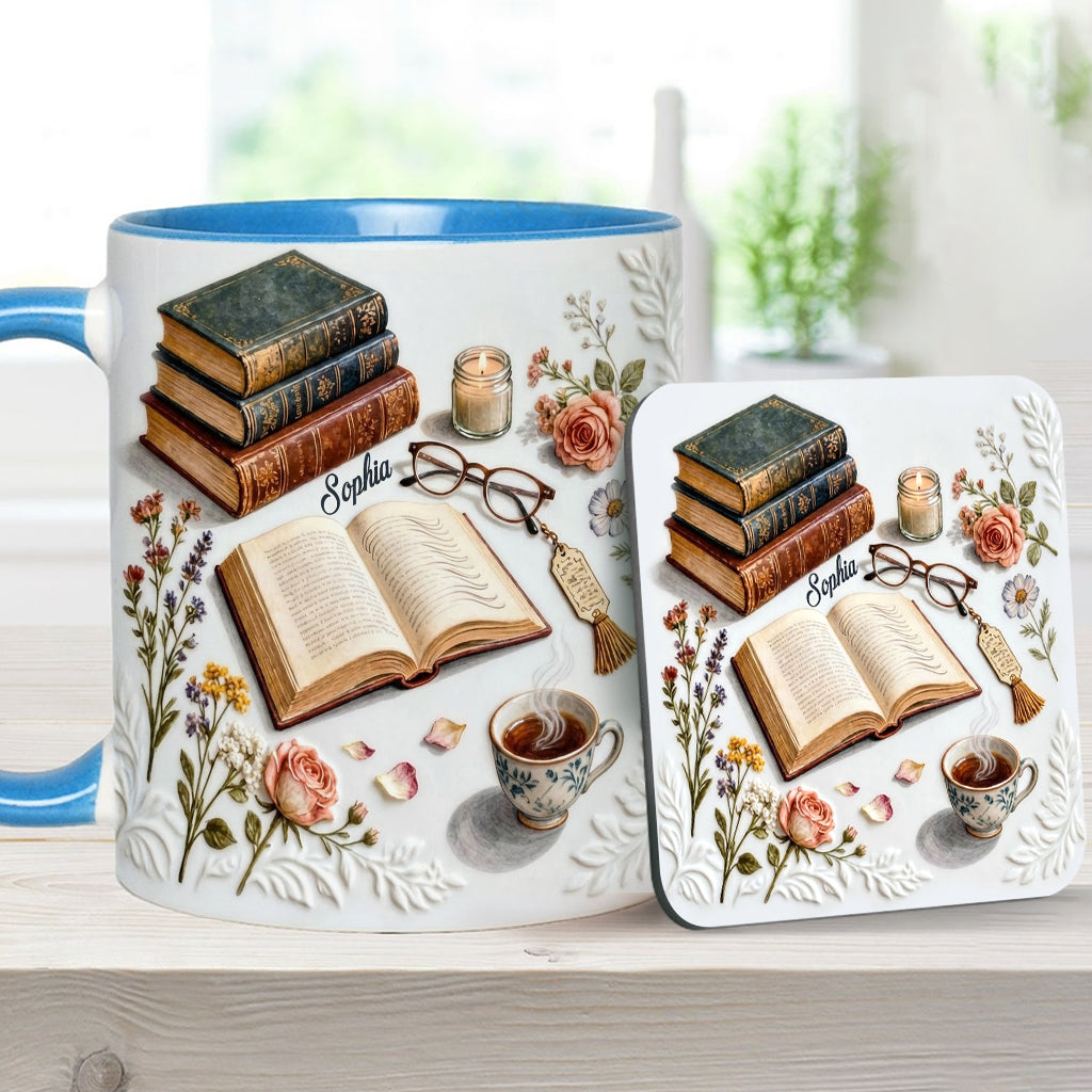 Une fille qui aime les livres - Mug et sous-verre personnalisés avec motif livre