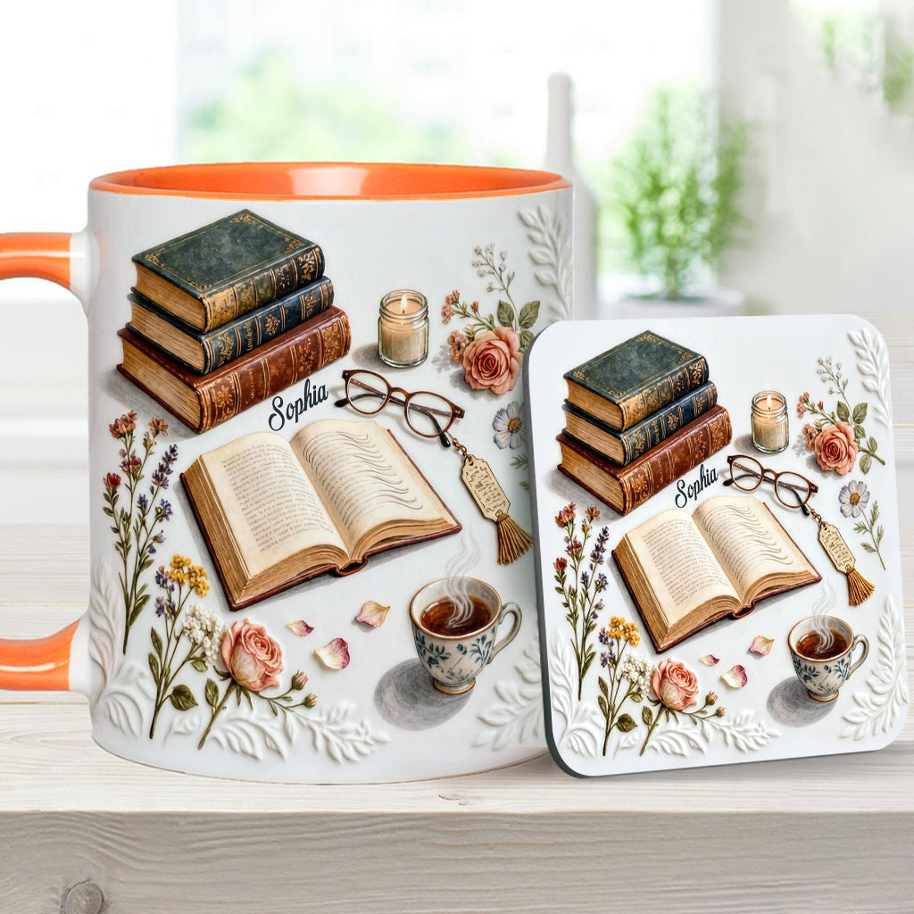 Une fille qui aime les livres - Mug et sous-verre personnalisés avec motif livre