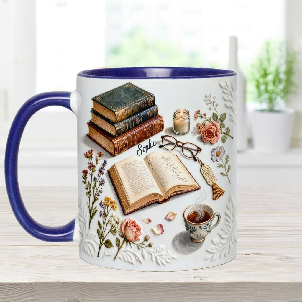 Une fille qui aime les livres - Mug et sous-verre personnalisés avec motif livre