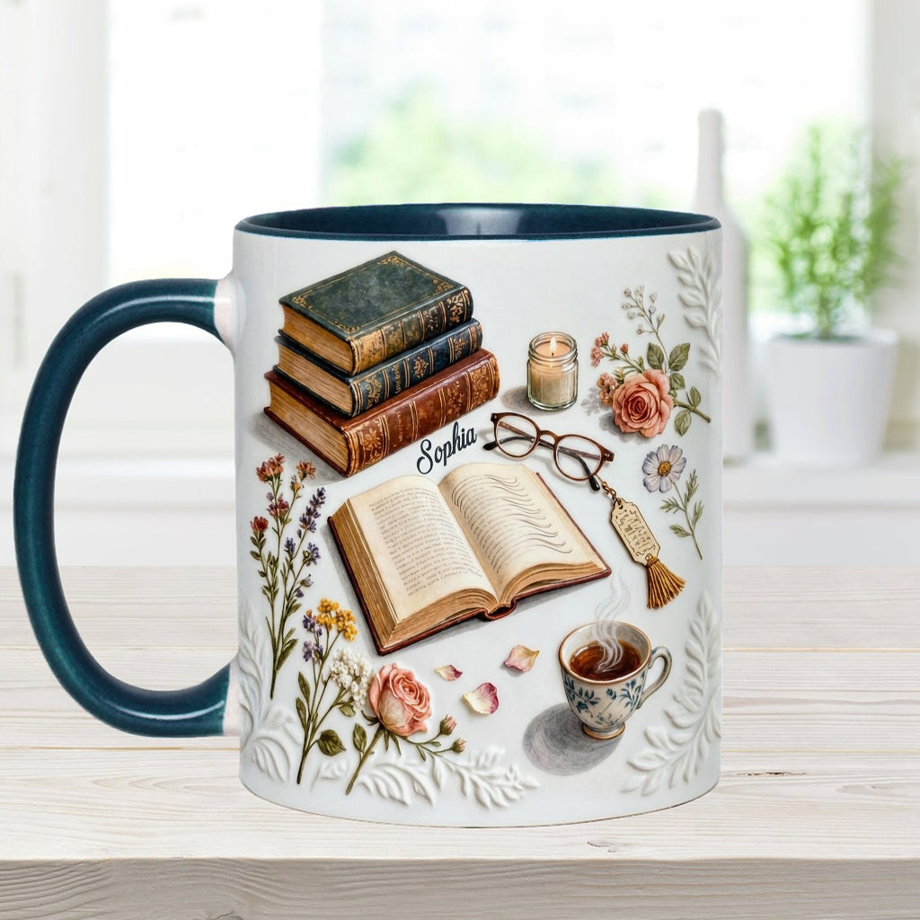 Une fille qui aime les livres - Mug et sous-verre personnalisés avec motif livre