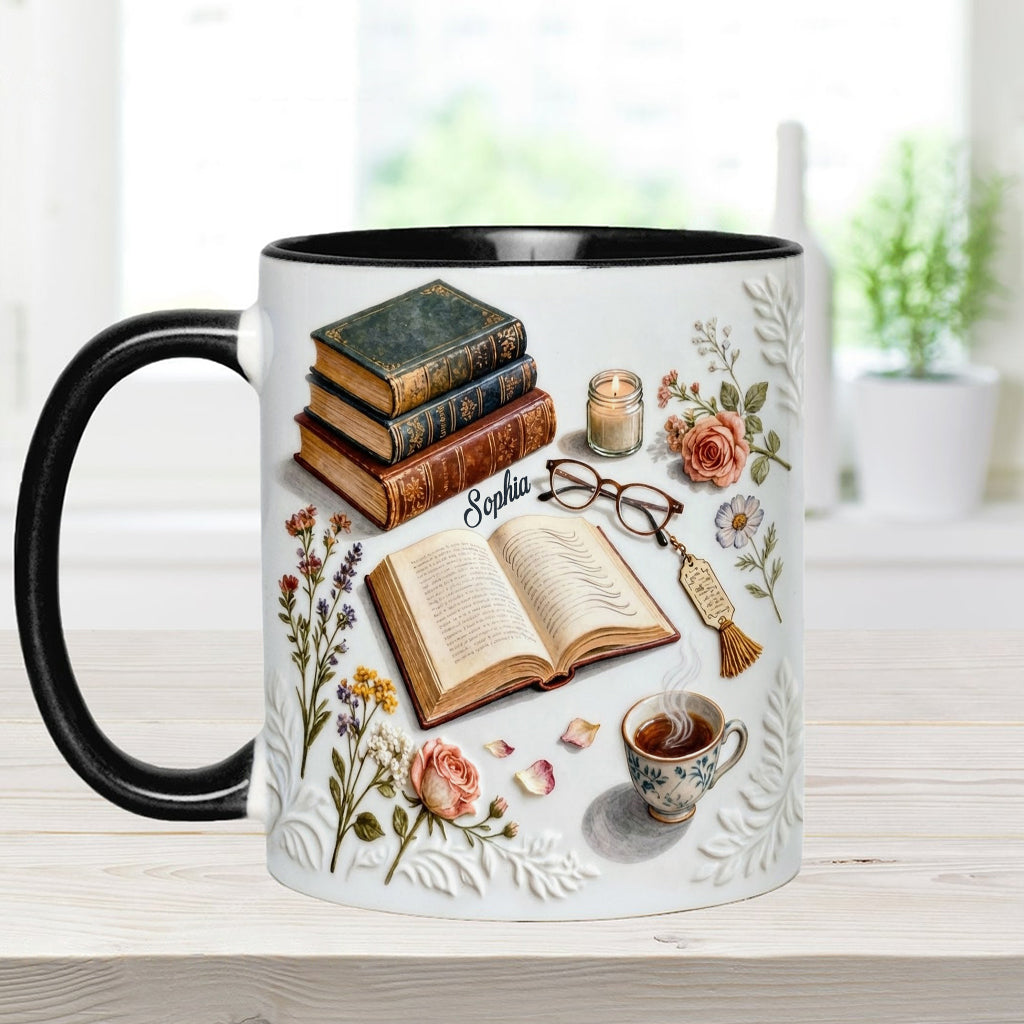 Une fille qui aime les livres - Mug et sous-verre personnalisés avec motif livre