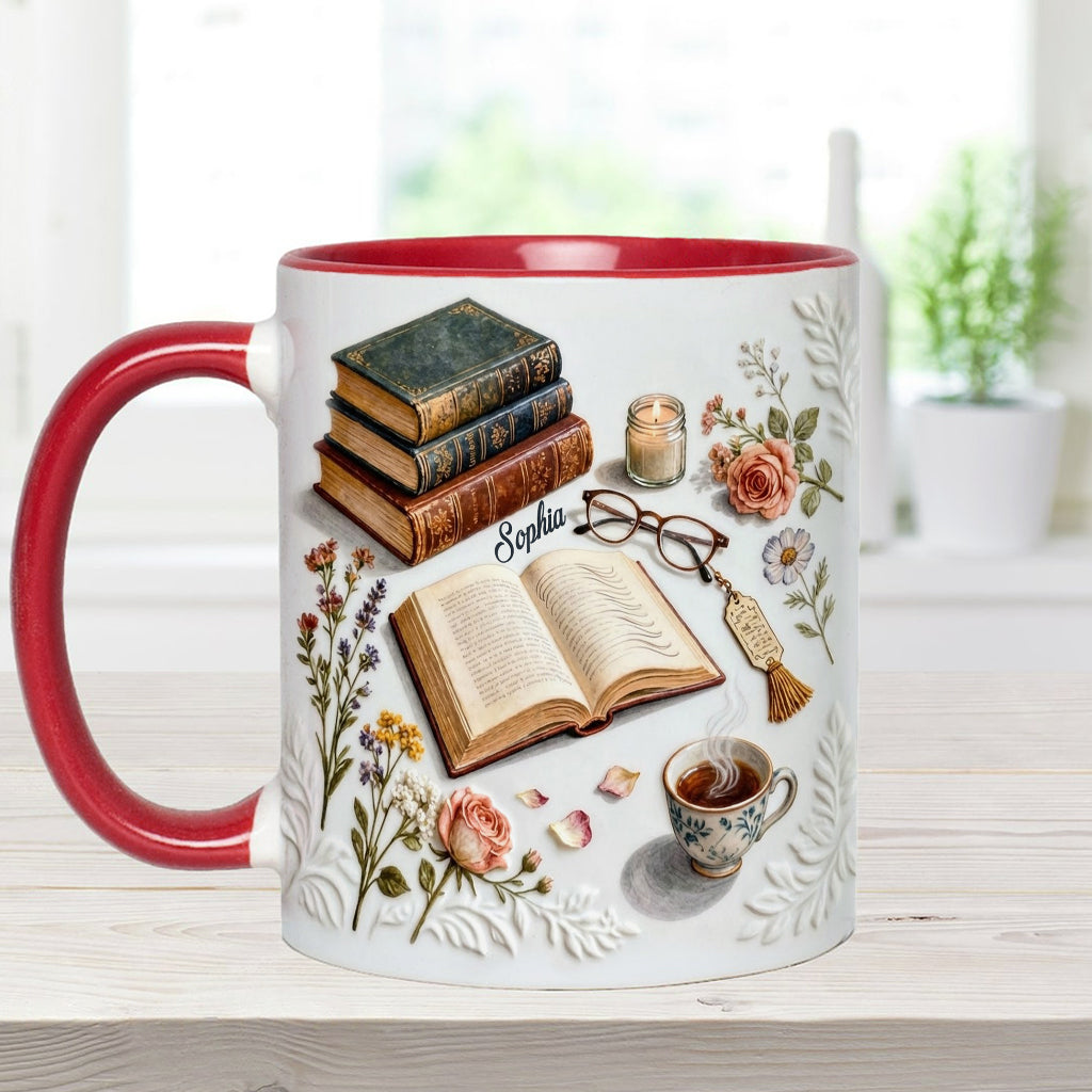 Une fille qui aime les livres - Mug et sous-verre personnalisés avec motif livre