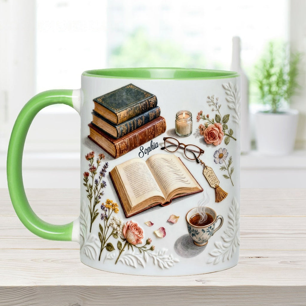 Une fille qui aime les livres - Mug et sous-verre personnalisés avec motif livre