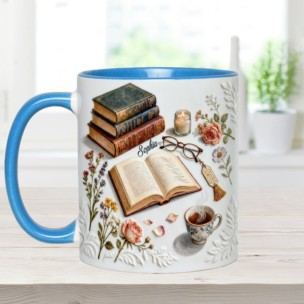 Une fille qui aime les livres - Mug et sous-verre personnalisés avec motif livre