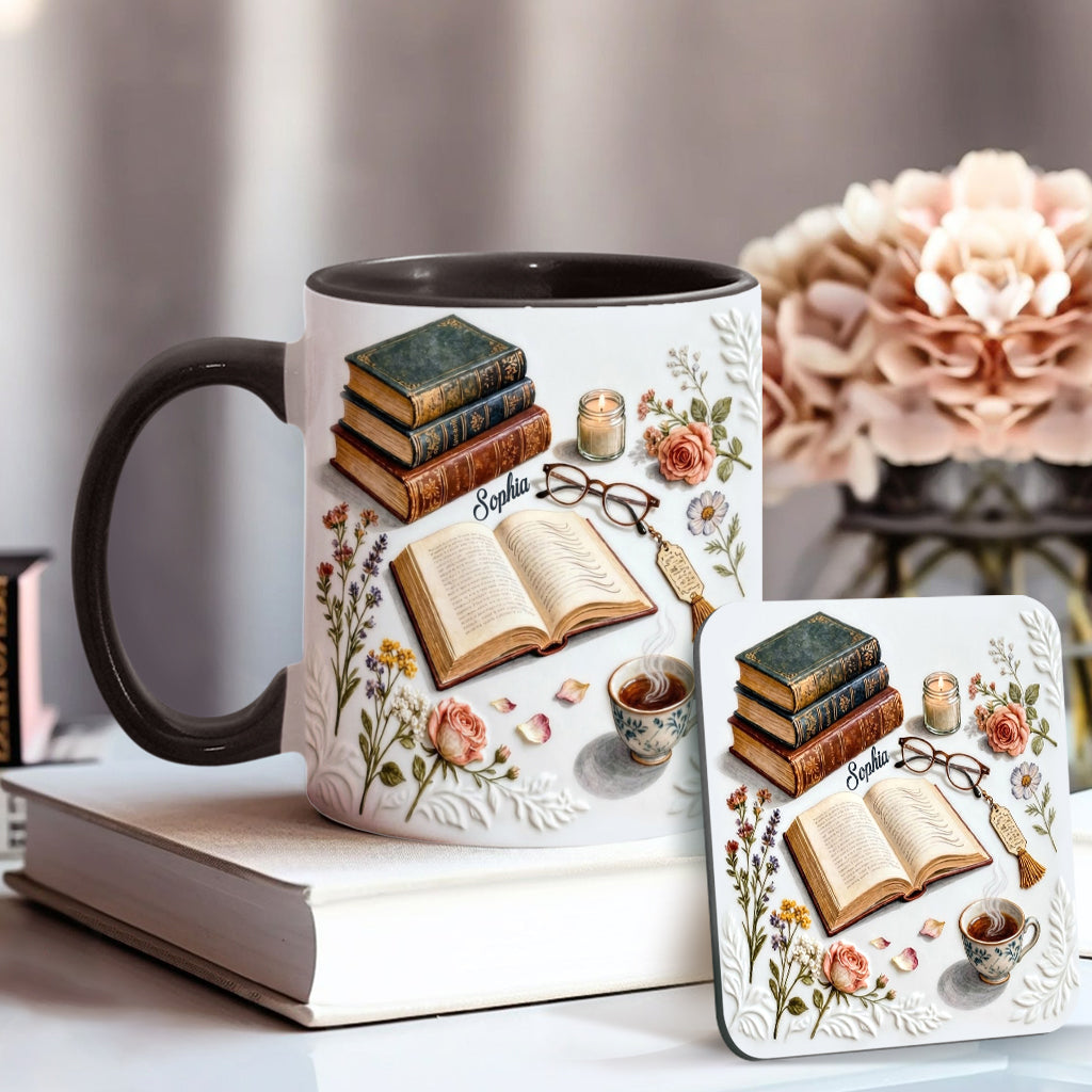 Une fille qui aime les livres - Mug et sous-verre personnalisés avec motif livre