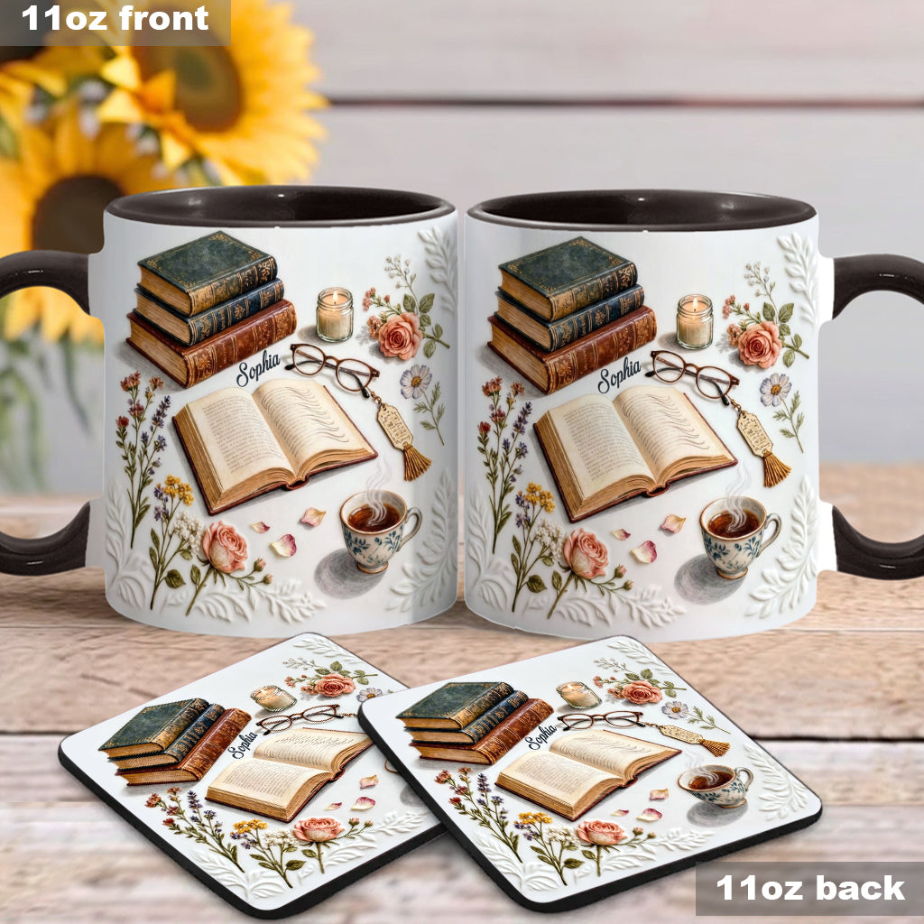 Une fille qui aime les livres - Mug et sous-verre personnalisés avec motif livre