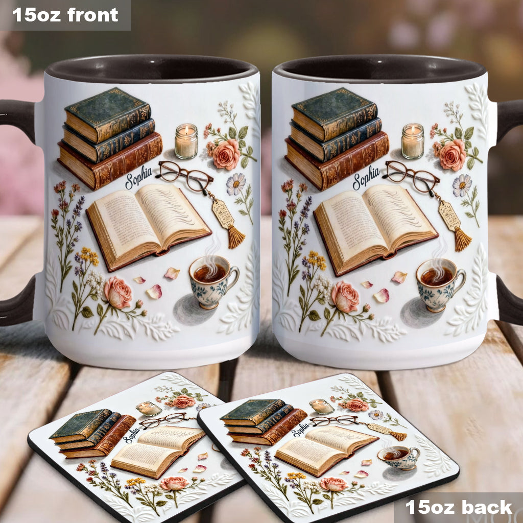 Une fille qui aime les livres - Mug et sous-verre personnalisés avec motif livre