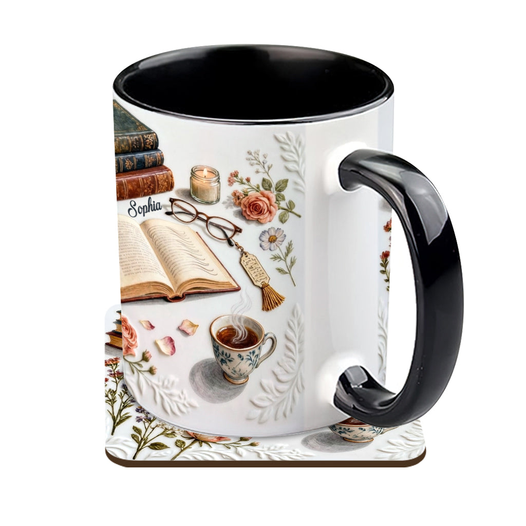 Une fille qui aime les livres - Mug et sous-verre personnalisés avec motif livre