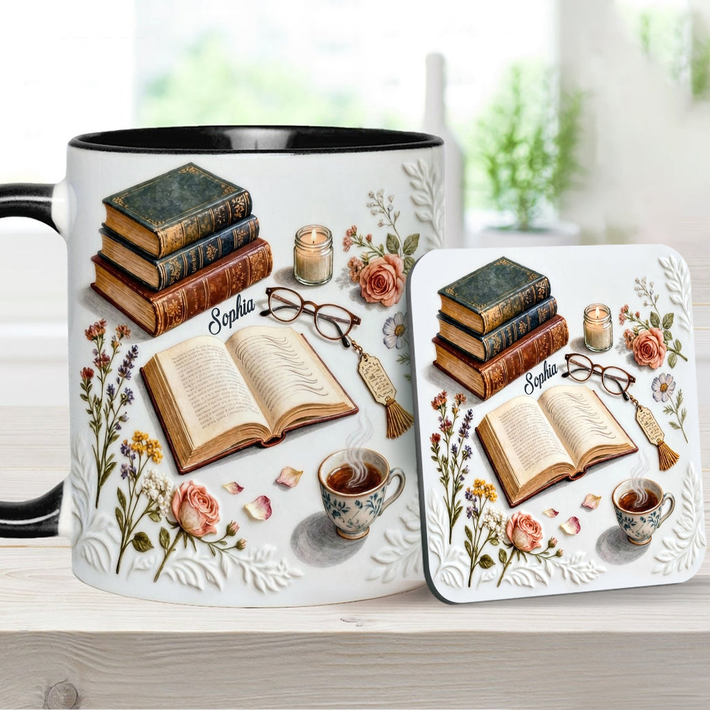 Une fille qui aime les livres - Mug et sous-verre personnalisés avec motif livre