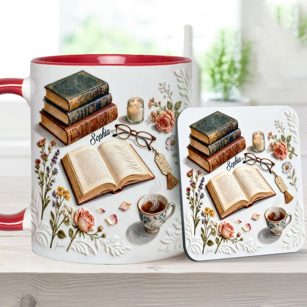 Une fille qui aime les livres - Mug et sous-verre personnalisés avec motif livre