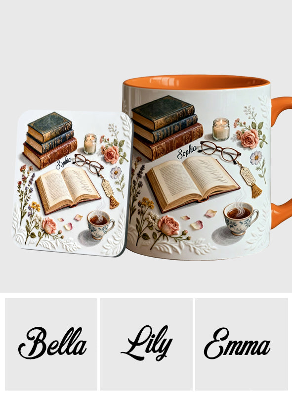 Une fille qui aime les livres - Mug et sous-verre personnalisés avec motif livre