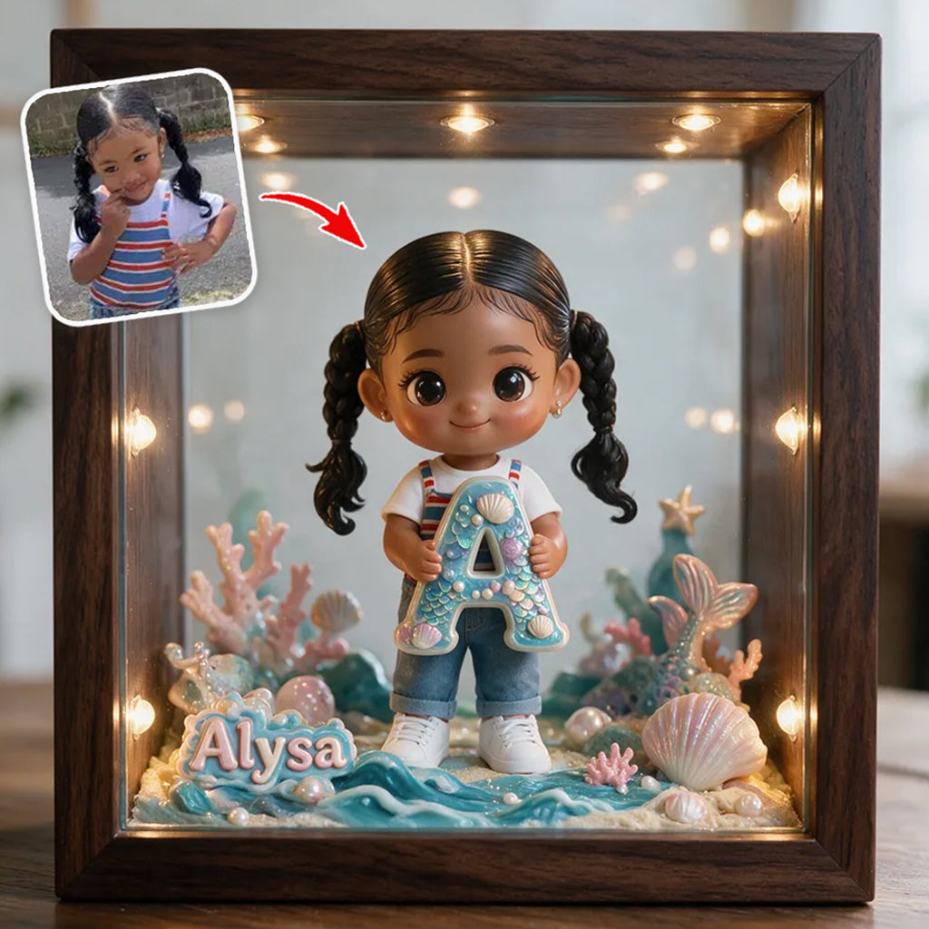 Custom Any Theme Gift Box For Kid, Dinosaur/ Unicorn/ Mermaid/... - Personalized Kid Wooden Frame LED Light
