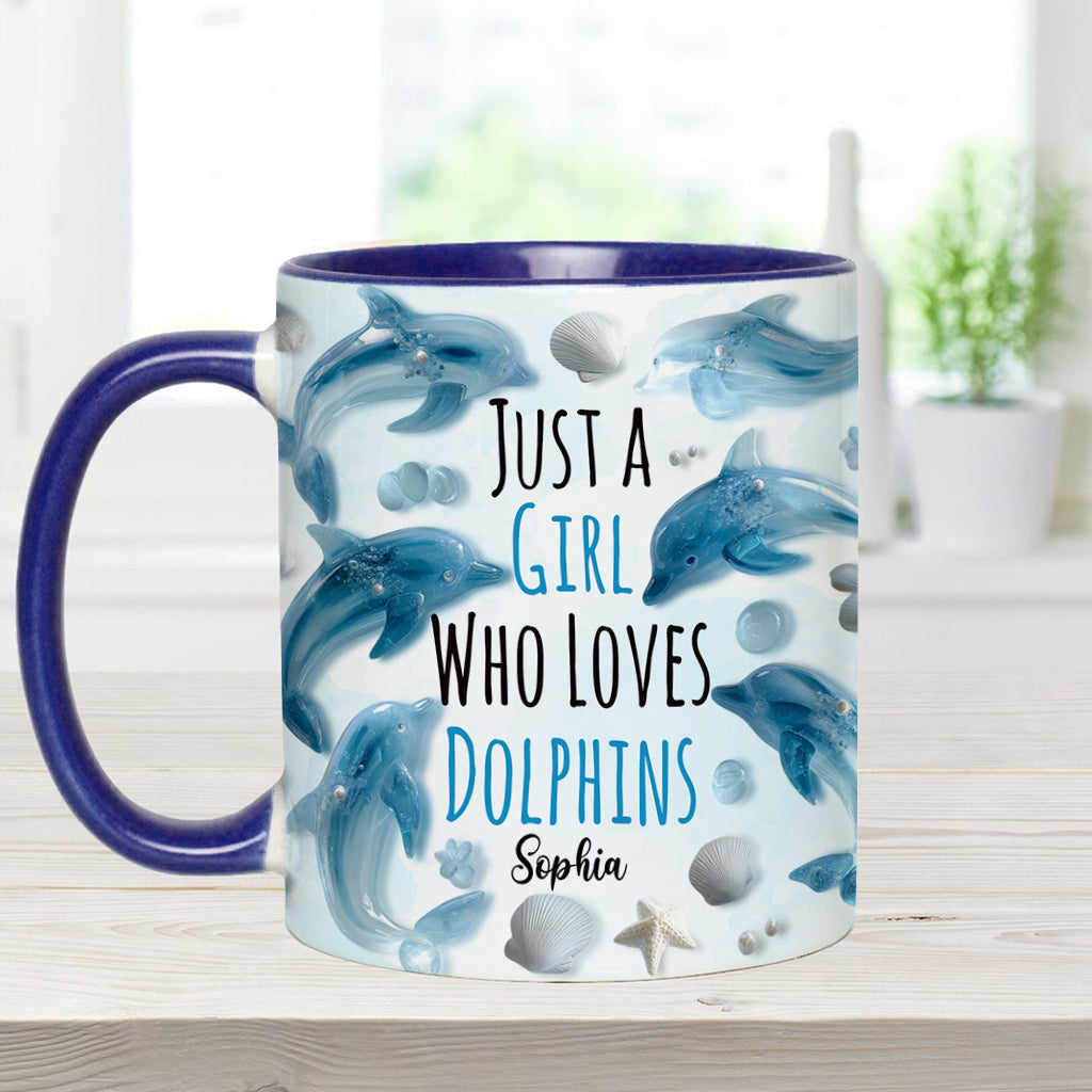 Just A Girl Who Loves Dolphins - Personalized Dolphin Accent Mug