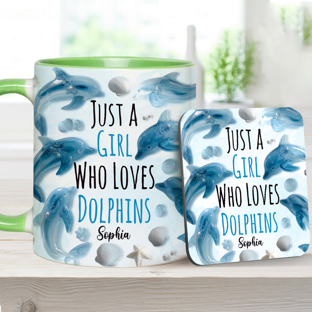 Just A Girl Who Loves Dolphins - Personalized Dolphin Accent Mug