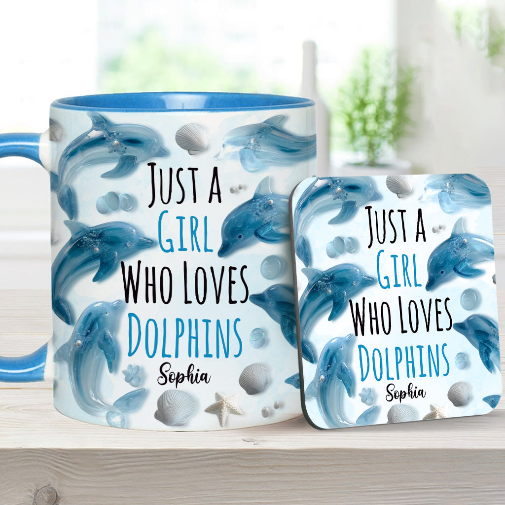 Just A Girl Who Loves Dolphins - Personalized Dolphin Accent Mug