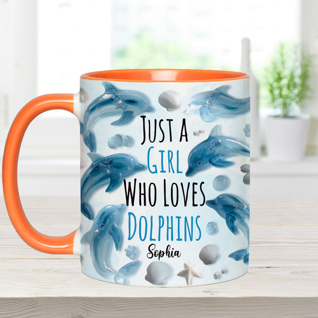 Just A Girl Who Loves Dolphins - Personalized Dolphin Accent Mug