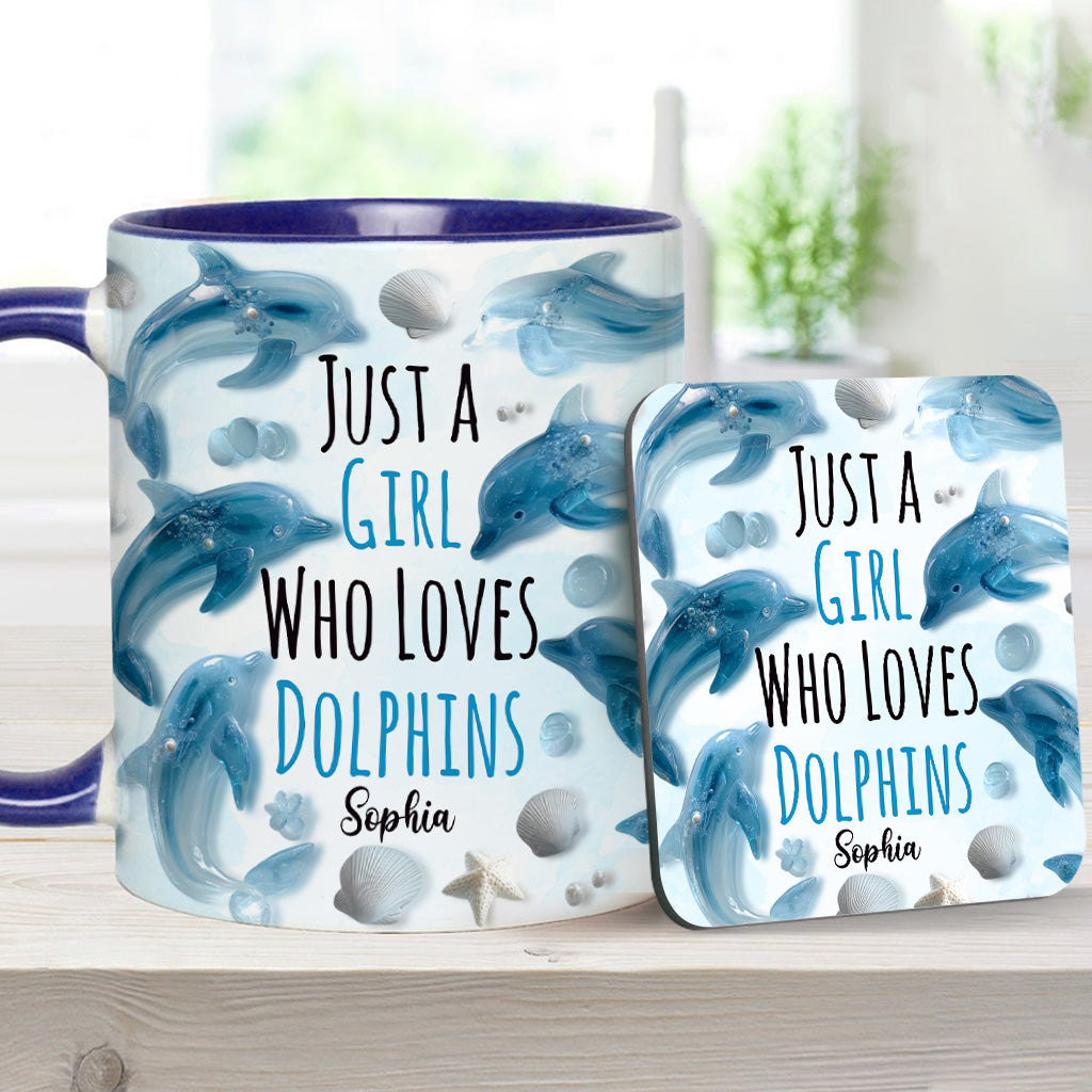 Just A Girl Who Loves Dolphins - Personalized Dolphin Accent Mug