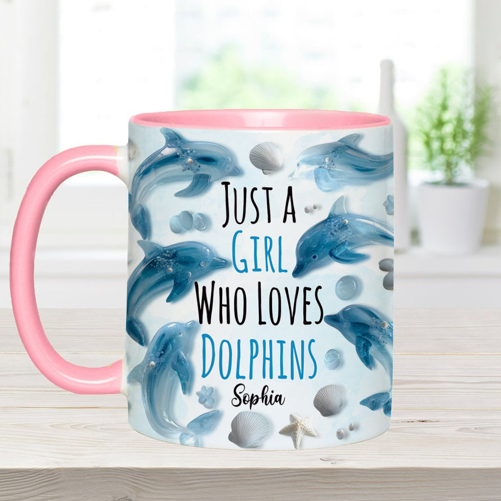 Just A Girl Who Loves Dolphins - Personalized Dolphin Accent Mug