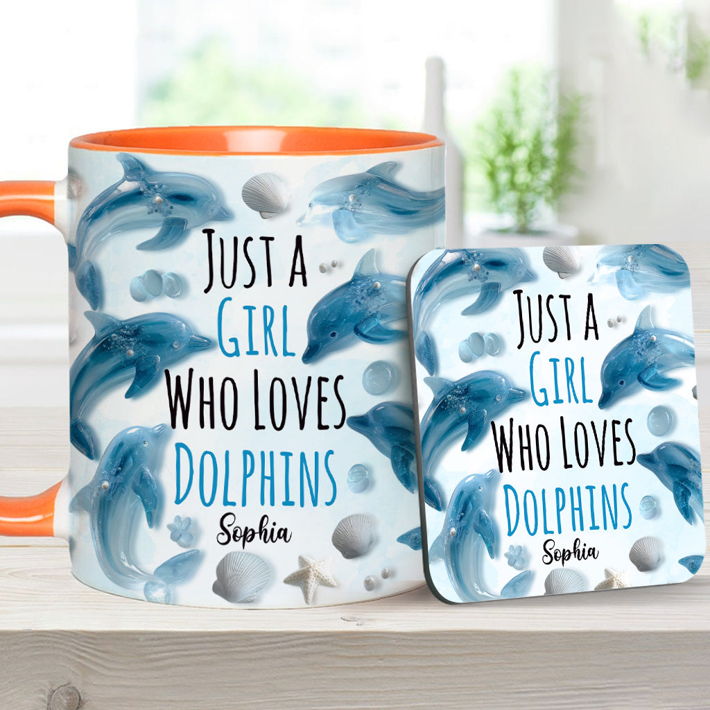 Just A Girl Who Loves Dolphins - Personalized Dolphin Accent Mug