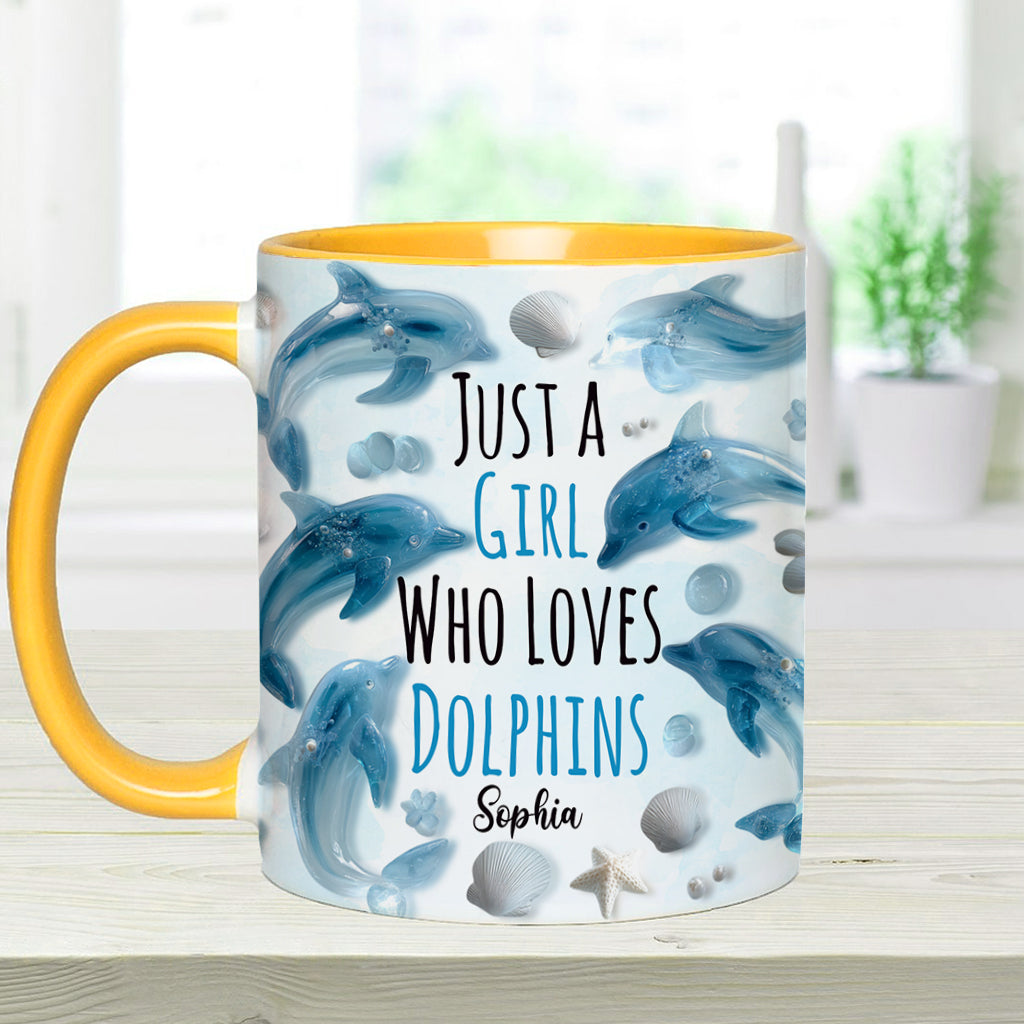 Just A Girl Who Loves Dolphins - Personalized Dolphin Accent Mug