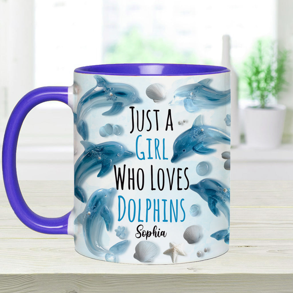Just A Girl Who Loves Dolphins - Personalized Dolphin Accent Mug
