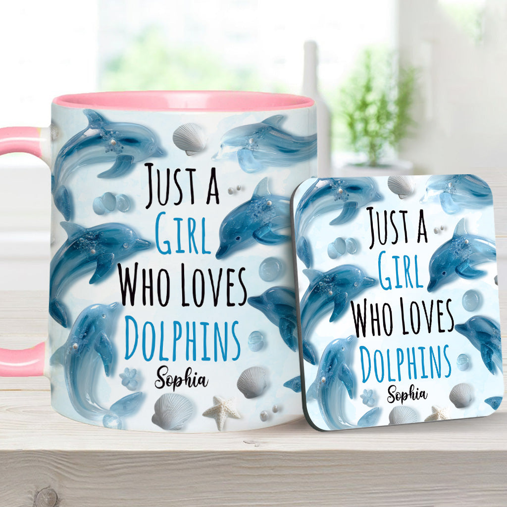 Just A Girl Who Loves Dolphins - Personalized Dolphin Accent Mug