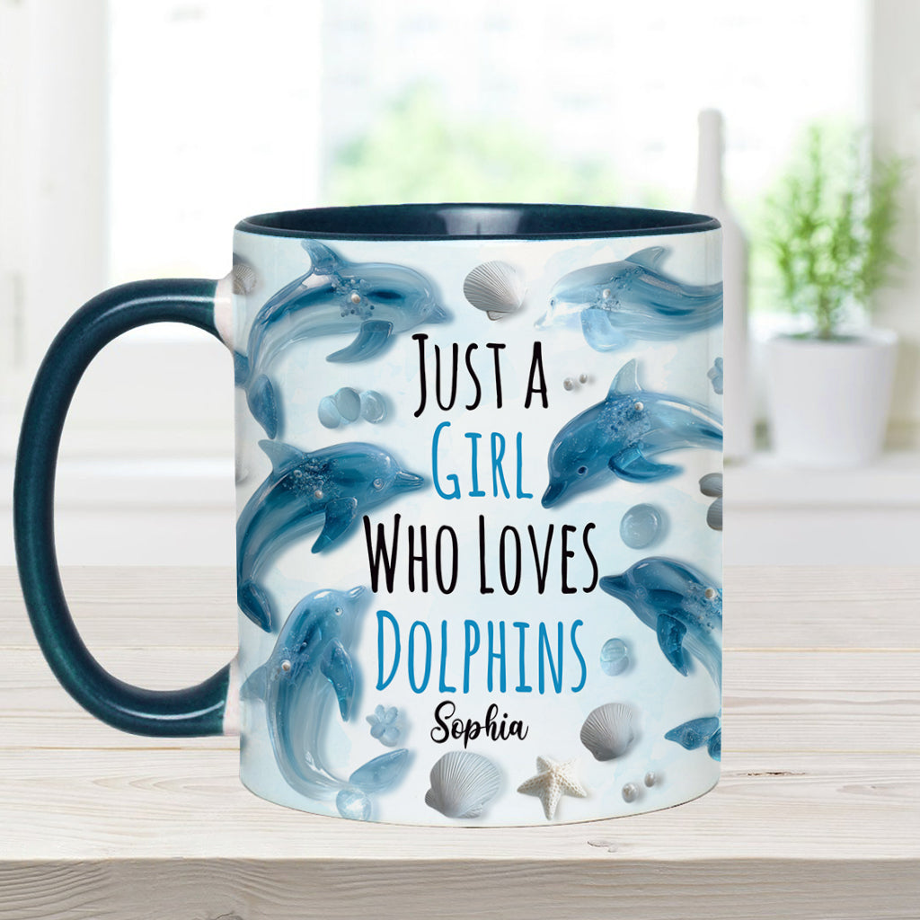 Just A Girl Who Loves Dolphins - Personalized Dolphin Accent Mug