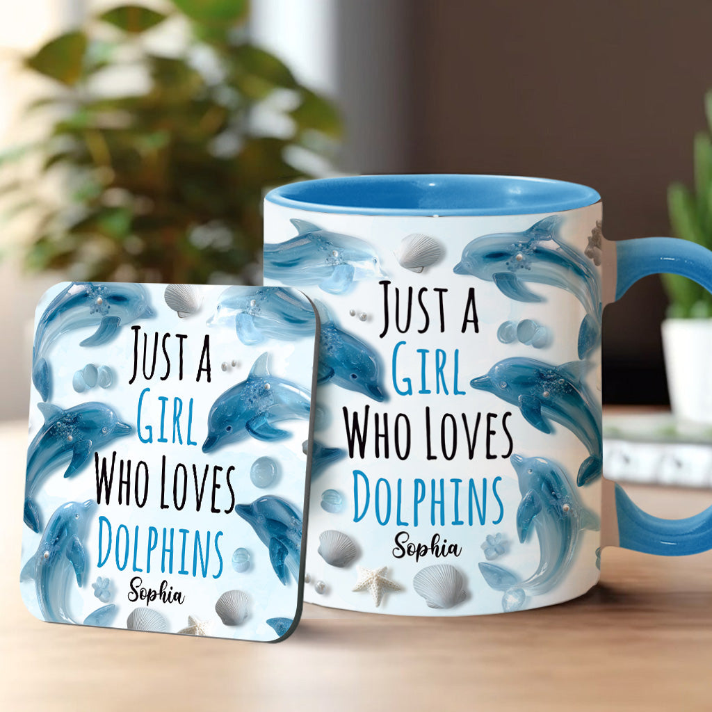 Just A Girl Who Loves Dolphins - Personalized Dolphin Accent Mug