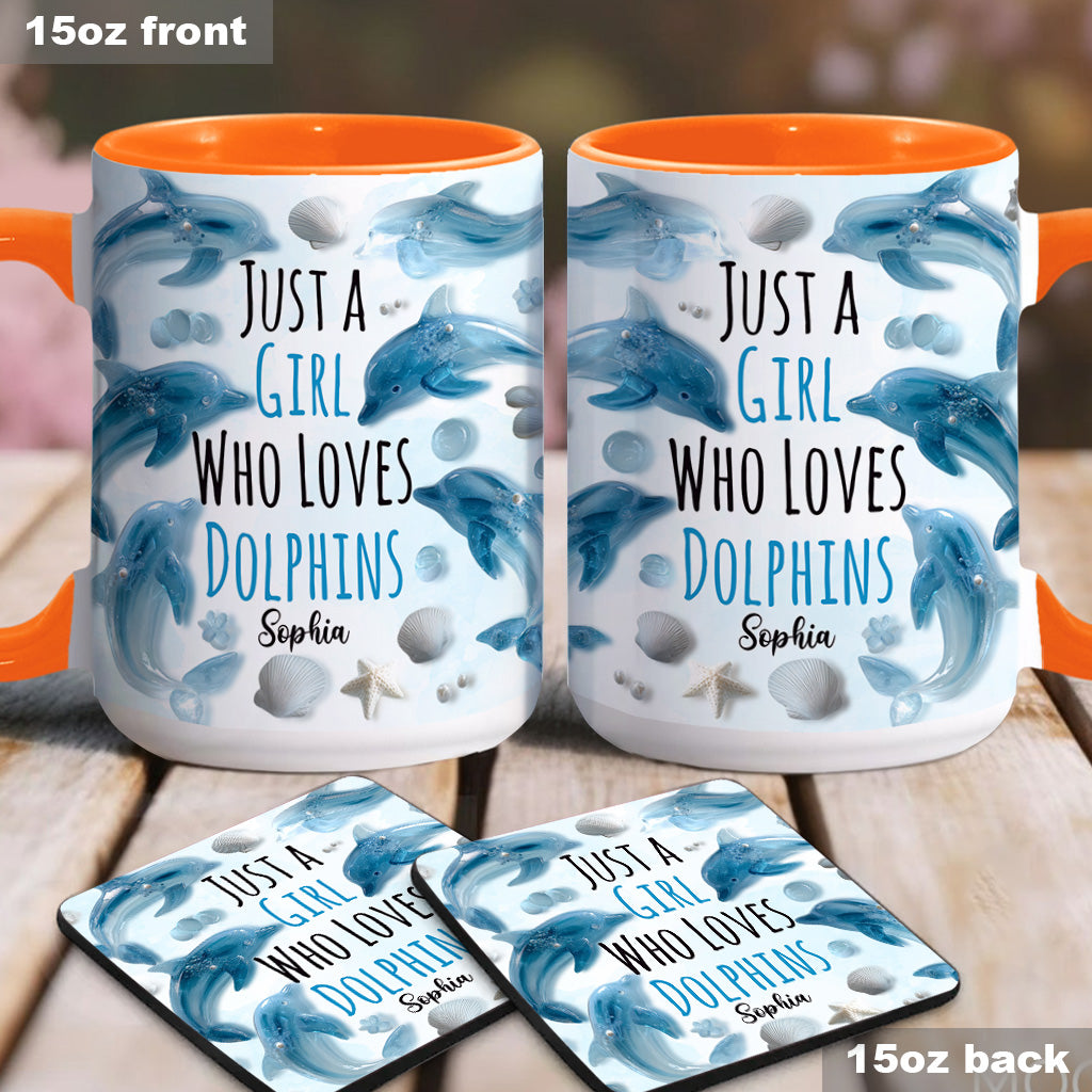 Just A Girl Who Loves Dolphins - Personalized Dolphin Accent Mug