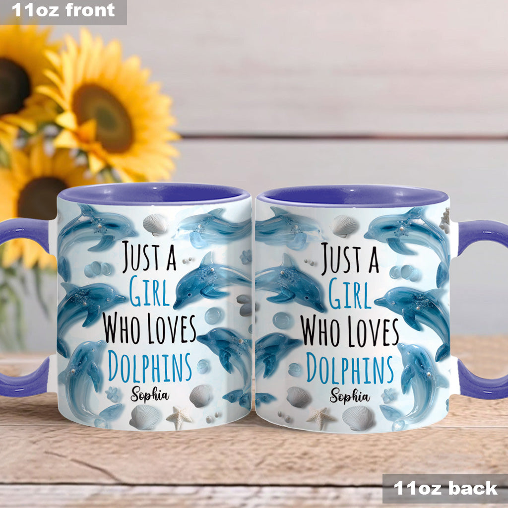 Just A Girl Who Loves Dolphins - Personalized Dolphin Accent Mug